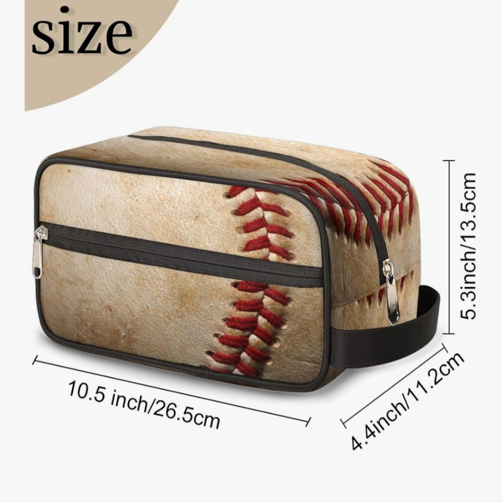 Travel Toiletry Bag for Boys Kids, Retro Baseball Waterproof.